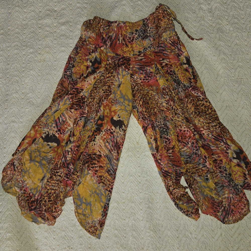 Free People Multicolor Wide Leg Cropped Pants - Yellow, Brown, Pink